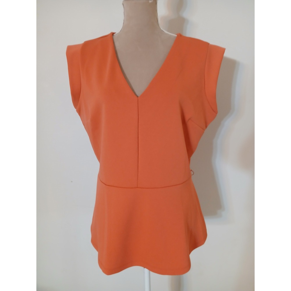 Worthington Womens XL Cancun Coral V-Neck Peplum Sleeveless Blouse Top NWT